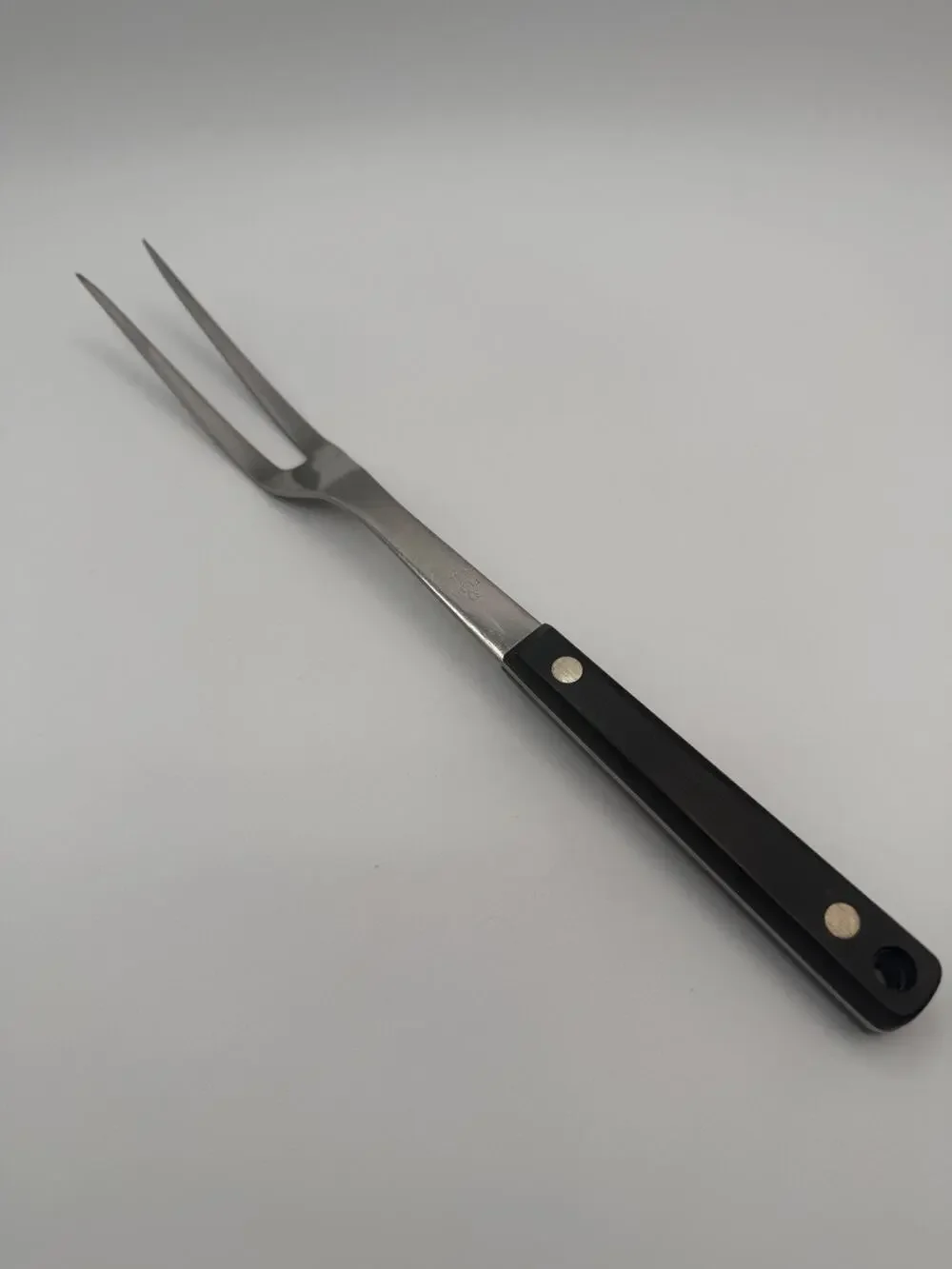 Vintage 1950s Flint Stainless Vanadium USA Carving Fork Black Handle 11.75
